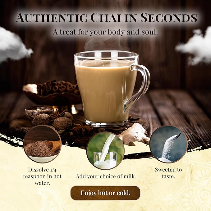 Blue Lotus Chai - Golden Rooibos Flavor Masala Chai - Makes 17 Cups - 0.5 Ounce Masala Spiced Chai Powder with Organic Spices - Instant Indian Tea No Steeping - No Gluten