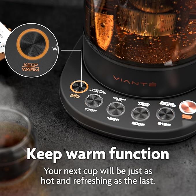 Vianté Electric Kettle With Infuser For Loose Leaf. Hot Tea Maker With Temperature Control And Automatic Shut Off. Tea Kettle With Brewing Programs