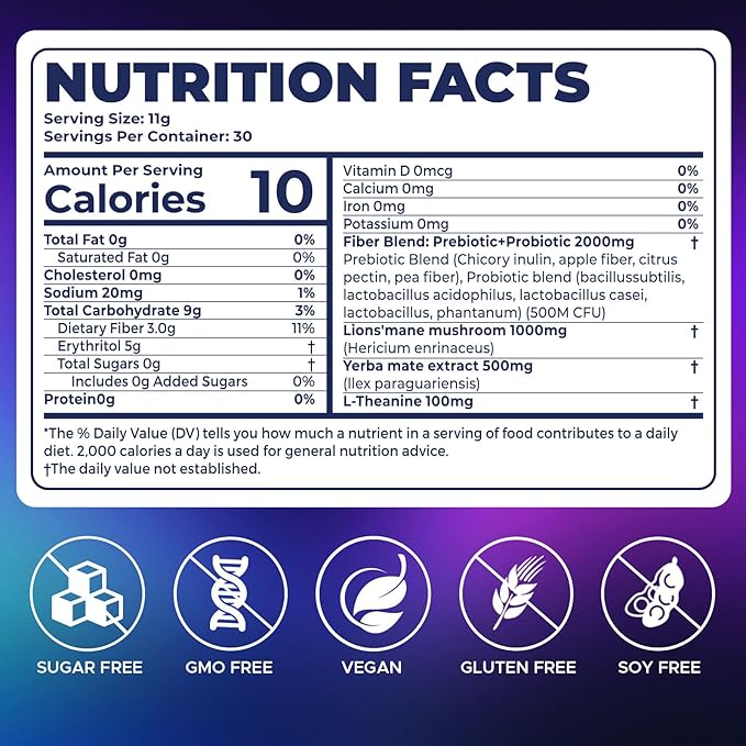 JUYIHEAL 30 Sticks Yerba Mate Powder, Super Yerba Mate Instant Tea Powder Single Serve Sticks with Lions'mane, L-Theanine, Prebiotics, Probiotics for Energy, Focus & Gut Health, Sugar-Free, Peach Mango