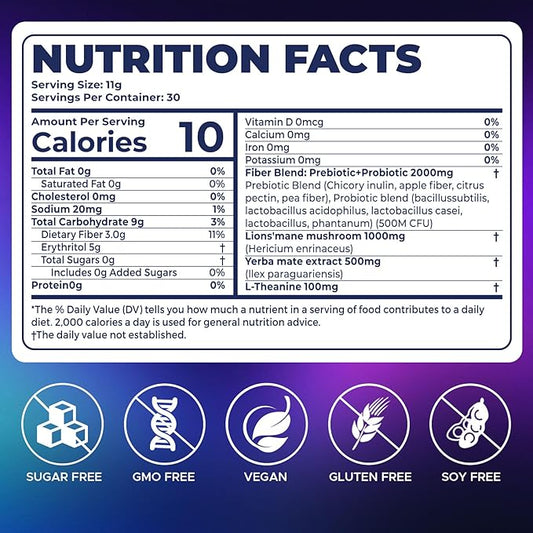 JUYIHEAL 30 Sticks Yerba Mate Powder, Super Yerba Mate Instant Tea Powder Single Serve Sticks with Lions'mane, L-Theanine, Prebiotics, Probiotics for Energy, Focus & Gut Health, Sugar-Free, Peach Mango