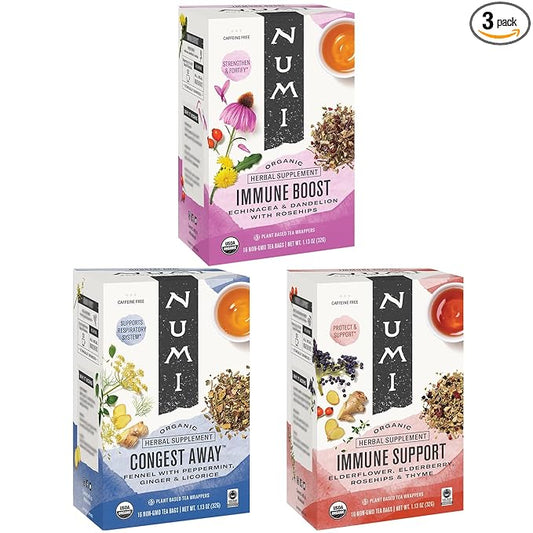 Numi Organic Tea Immunity Variety Pack, 16 Tea Bags (Pack of 3), Elderberry and Echinacea Tea