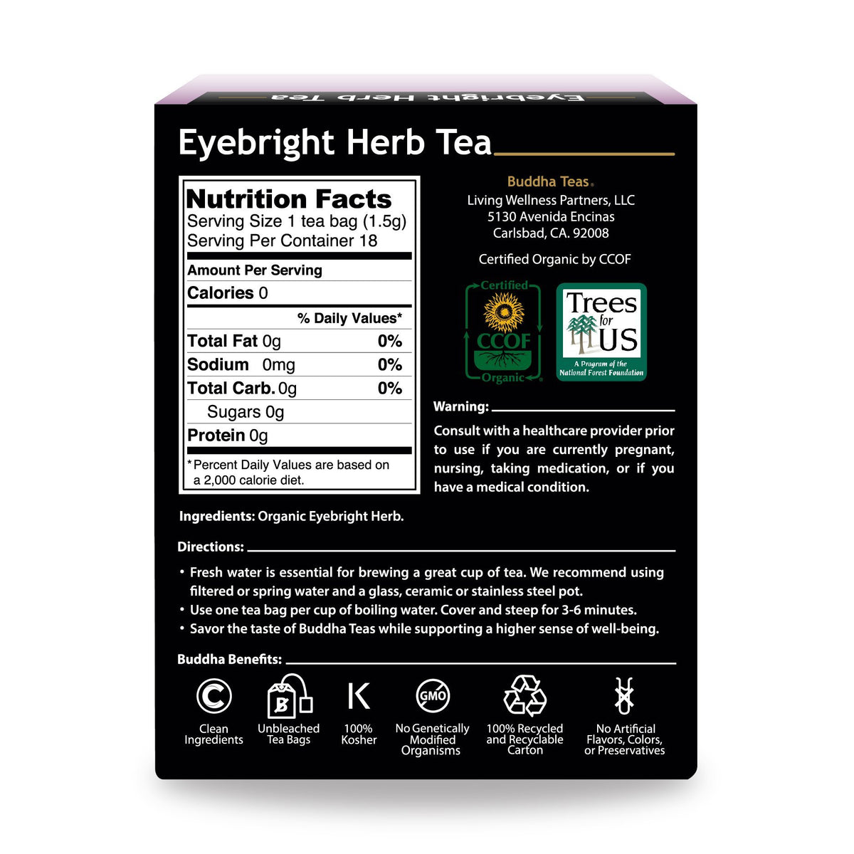 Buddha Teas Organic Eyebright Herb Tea - Herbal Tea, Caffeine Free