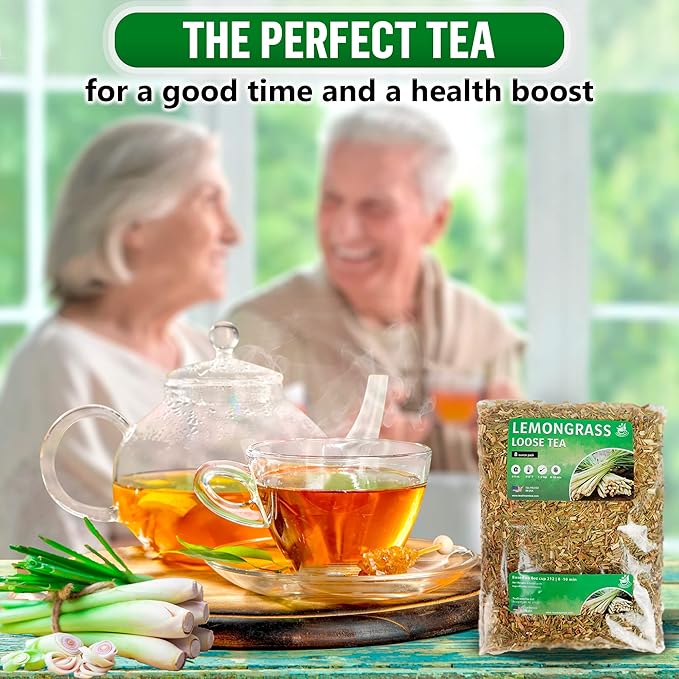 Lemongrass Leaf Loose Tea – 8oz Size (Premium Dried Lemongrass Loose Leaf Tea - 4 oz), Natural Extract Caffeine-Free Herbal Tea for Relaxation