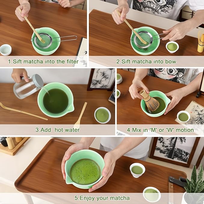 Philorn Matcha Whisk Set, 9Pcs Ceramic Macha Kit, Matcha Set Whisk and Bowl with Spout, Whisks, Holder, Bamboo Scoop, Scoop Rest