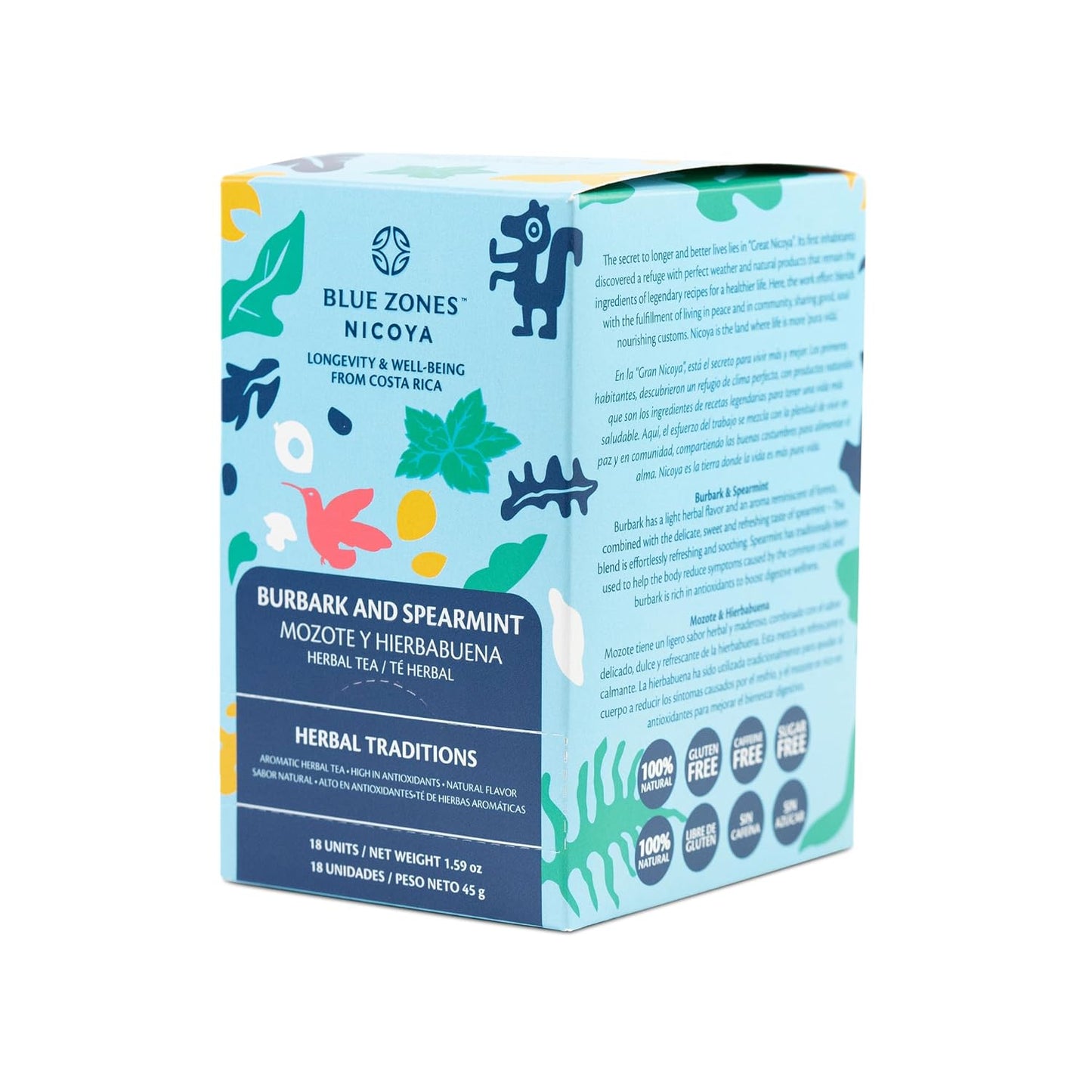 Blue Zones Nicoya Burbark &amp; Spearmint Herbal Tea Pack of 18 (1.6oz/45g)
