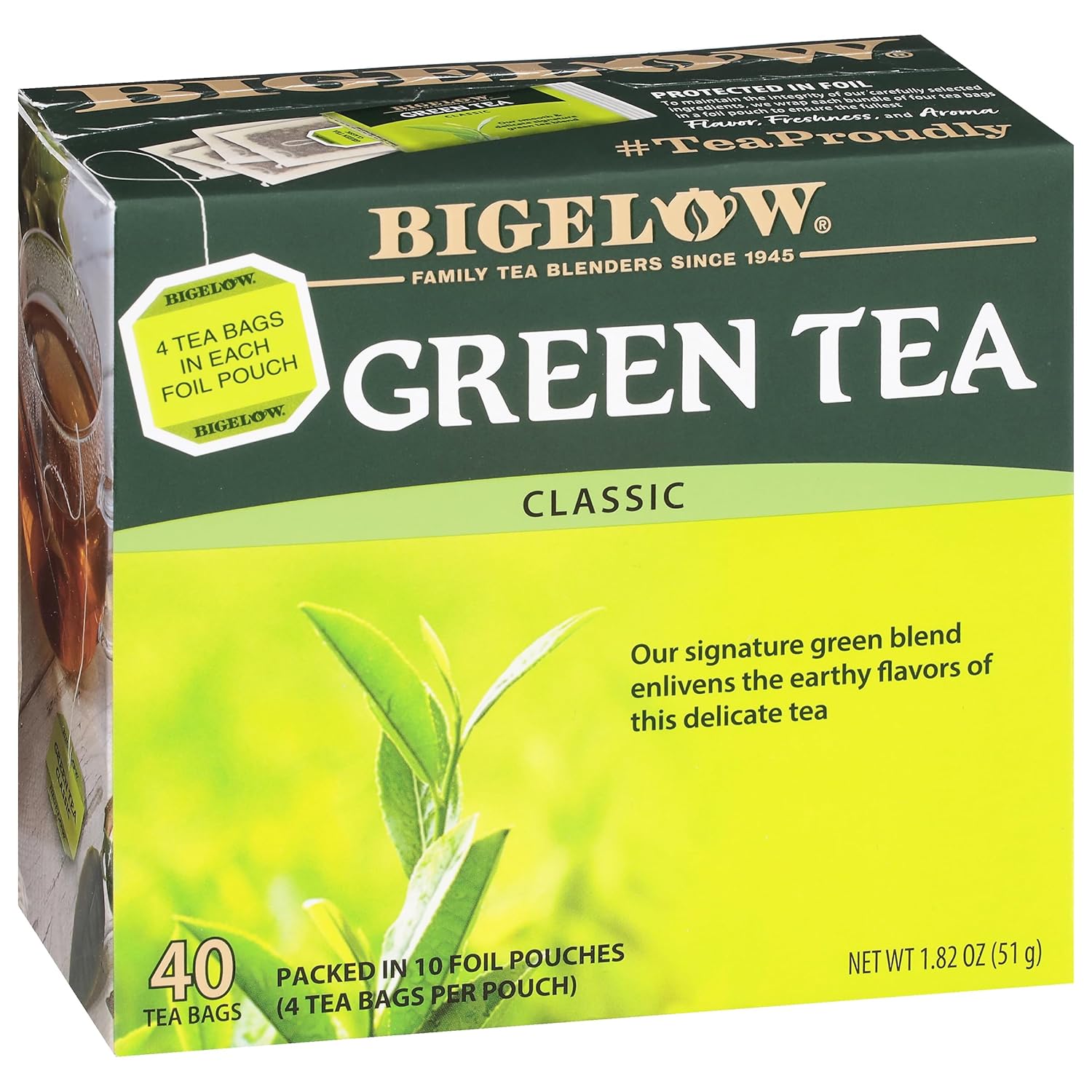 Bigelow Classic Green Tea Bags, 40-Count Boxes (Pack of 6), Caffeinated Green Tea, 240 Tea Bags Total
