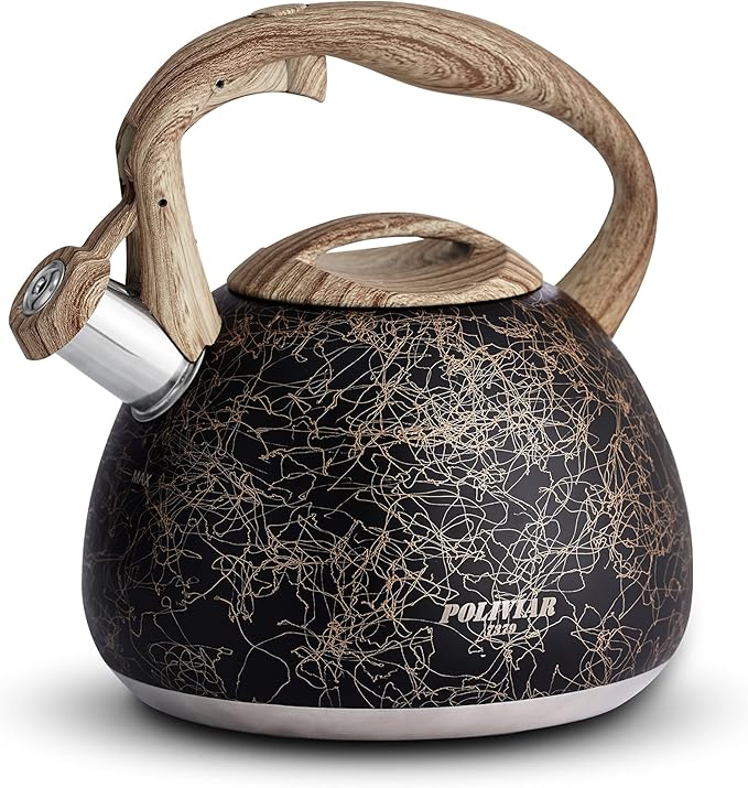 Poliviar Tea Kettle, Iron Grey Tea Pot Stovetop, 2.7 Quart Loud Whistling Coffee and Teapot