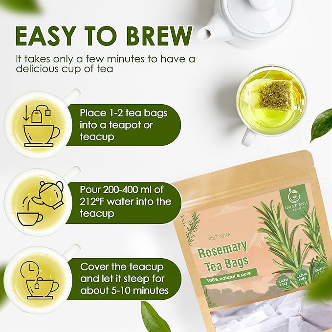 Nhat ANH Farm Premium Rosemary Tea Bags, 40 Count, 100% Natural Dried Rosemary Leaves, Naturally Sweet Herbal Tea, Sugar-Free, Caffeine-Free