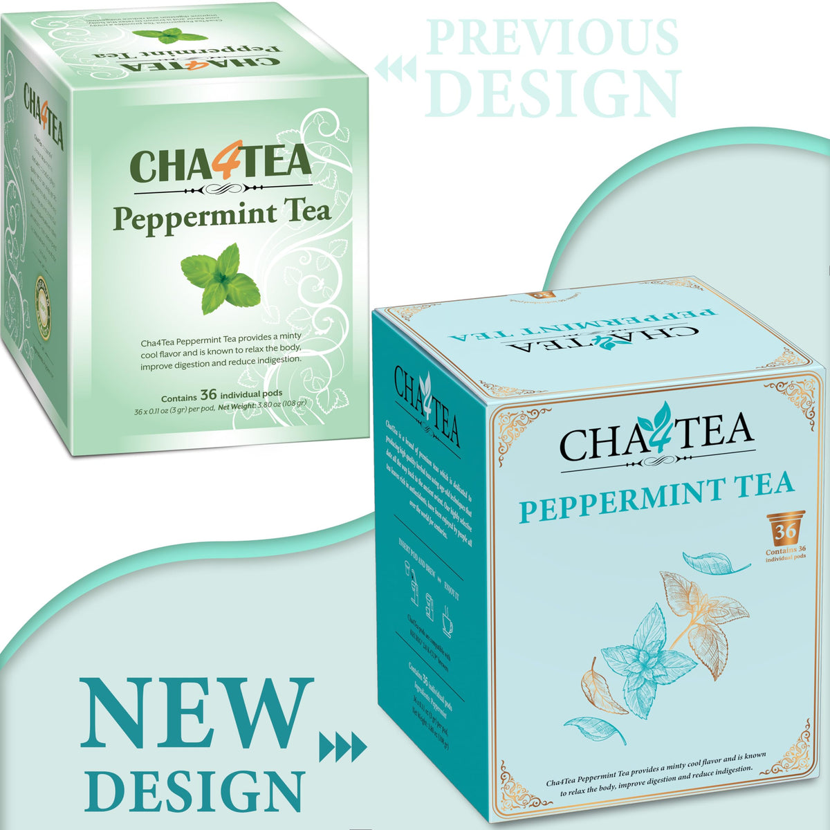 Cha4TEA 36-Count Peppermint Herbal Tea Pods Compatible with Keurig Brewers