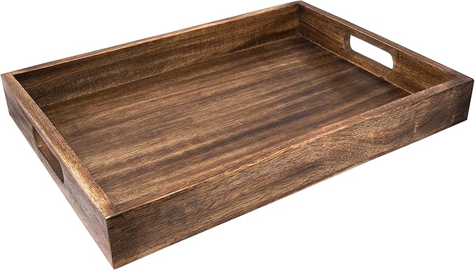 GoCraft Handmade Classic Wooden Tray – Large 16.5" Mango Wood Serving Tray with Handles – Elegant Kitchen & Dining Accessory