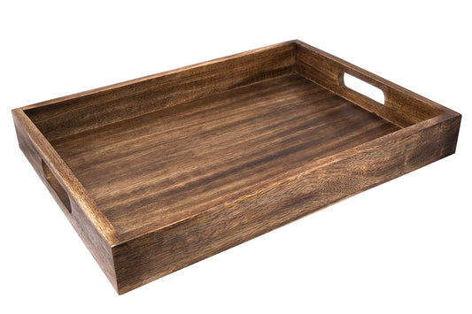 GoCraft Handmade Classic Wooden Tray – Large 16.5" Mango Wood Serving Tray with Handles – Elegant Kitchen & Dining Accessory