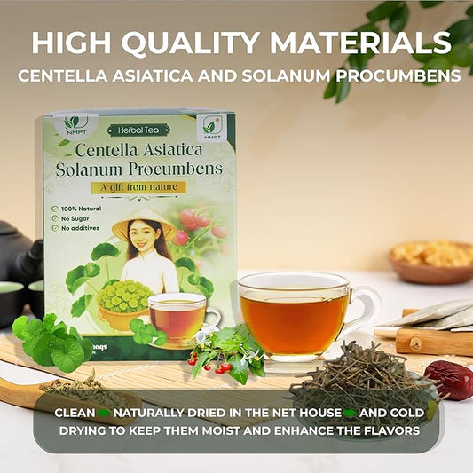 Nmpt Dried Centella Asiatica Solanum Procumbens Tea, Handpicked and Handmade, 40 Sachets, Cold-Dried, Gluten-Free, No Added Sugar, Mild Sweet Flavor