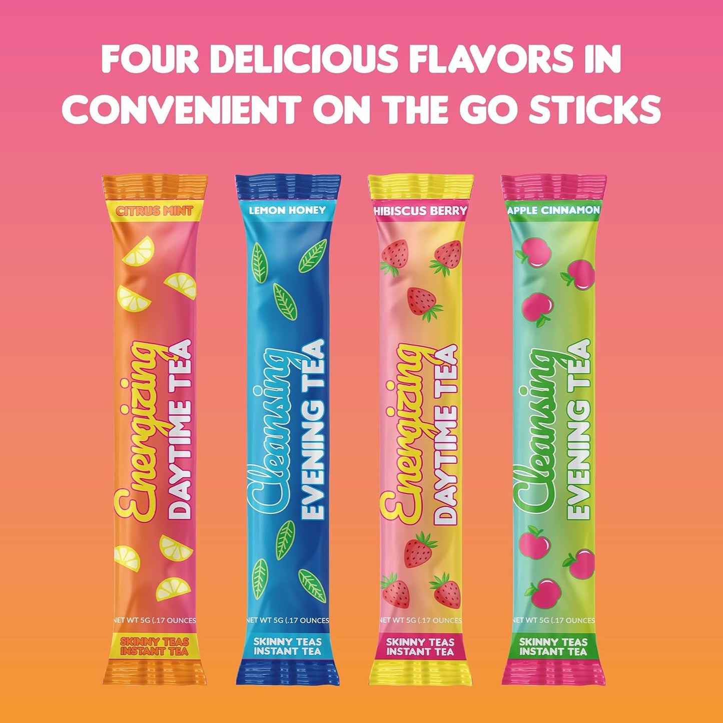 Skinny Teas Cleansing Evening Tea Sticks – Lemon Honey Detox Tea | Digestive Cleanse + Bloat Relief Support, Prebiotic Fiber, Caffeine-Free, 10 Calories, 14 Count