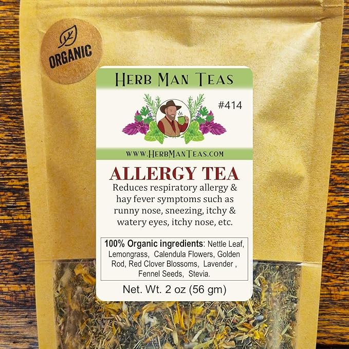 ALLERGY TEA – Herbal blend for seasonal irritation: sneezing, runny nose & itchy eyes – Formulated by Master herbalist Khabir – 100% Organic, Non-GMO, No Additives