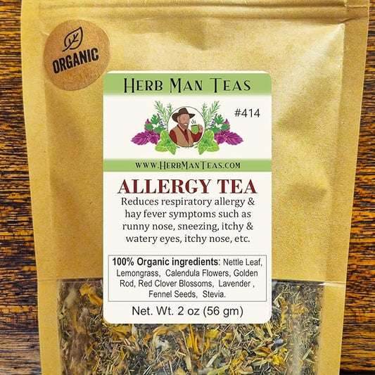 ALLERGY TEA – Herbal blend for seasonal irritation: sneezing, runny nose & itchy eyes – Formulated by Master herbalist Khabir – 100% Organic, Non-GMO, No Additives