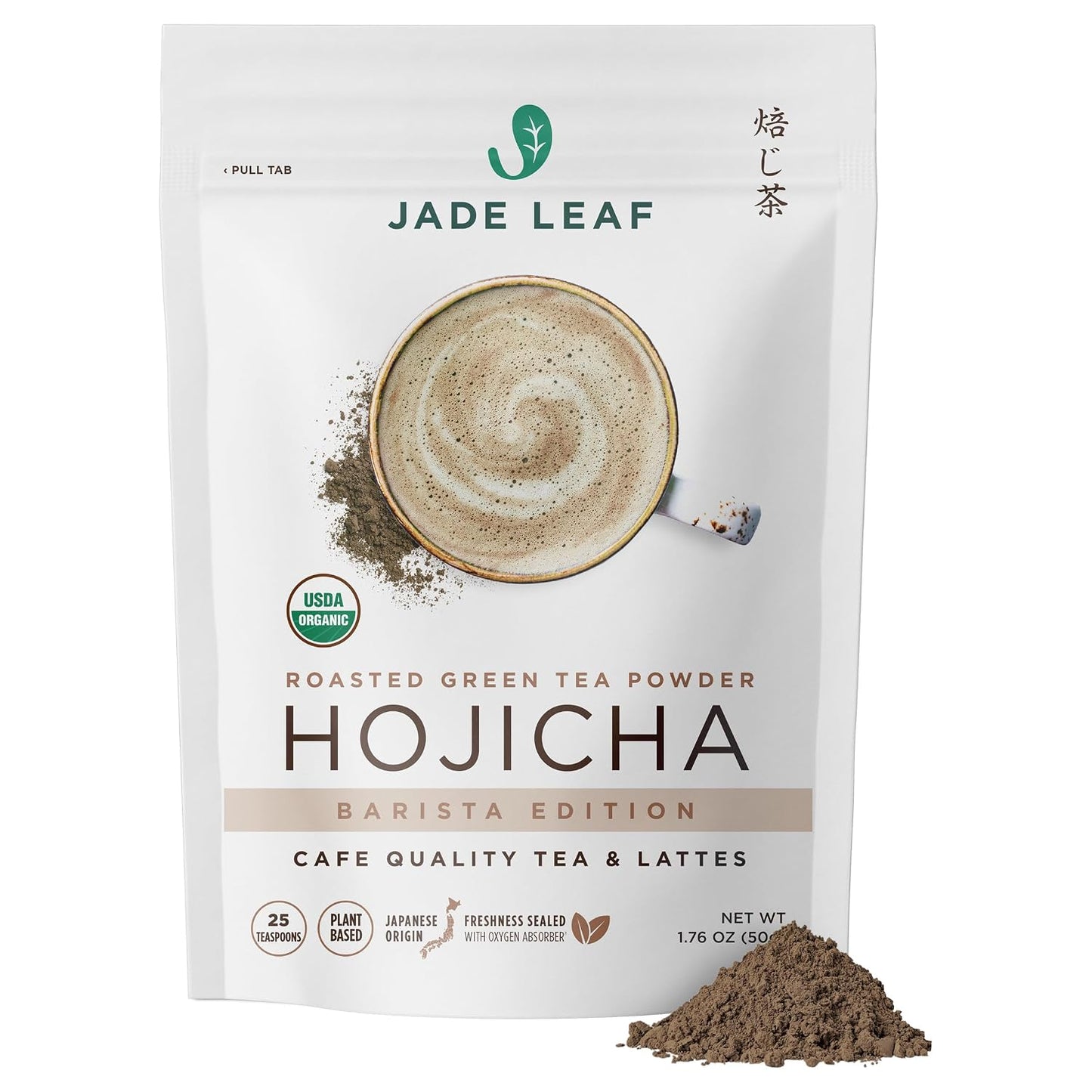 Jade Leaf Hojicha Powder, Roasted Organic Green Tea Powder, 50g / 1.76oz | Japanese Roasted Green Tea Latte Powder - Low Caffeine, Perfect for Evening Lattes - Stone Milled - 100% Product of Uji