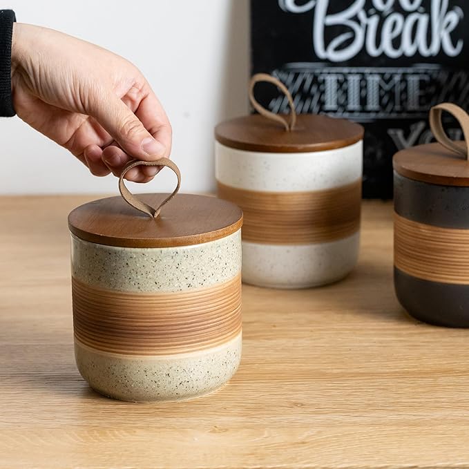 Small Ceramic Jar with Lid, Coffee Canister Coffee Container Kitchen Food Storage Jars for Spice Sugar Tea Bag