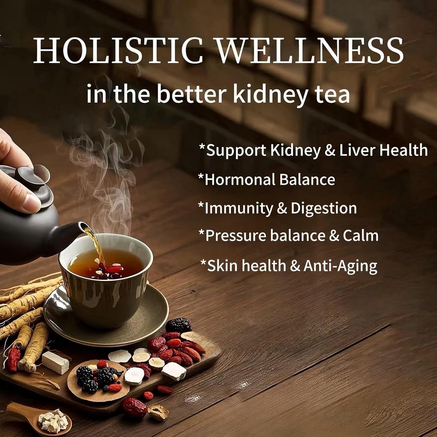 Eastrue Ginseng Five Treasure Kidney Tea with Horny Goat Weed,Goji Berry,Mulberry,Ginger &amp; Jujube Dates-Traditional Chinese Herbal Kidney Tea Formula for Men &amp; Women,Caffeine Free,Non-GMO, 20Bags/300g