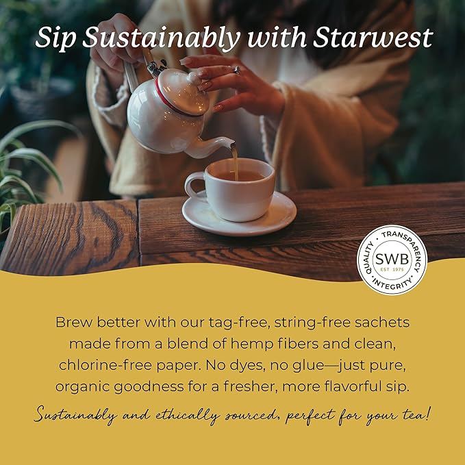 Starwest Botanicals Organic Lemon Ginger Tea - Caffeine Free Herbal Blend for Women & Men, Lemongrass, Ginger Root, & Peppermint Leaf