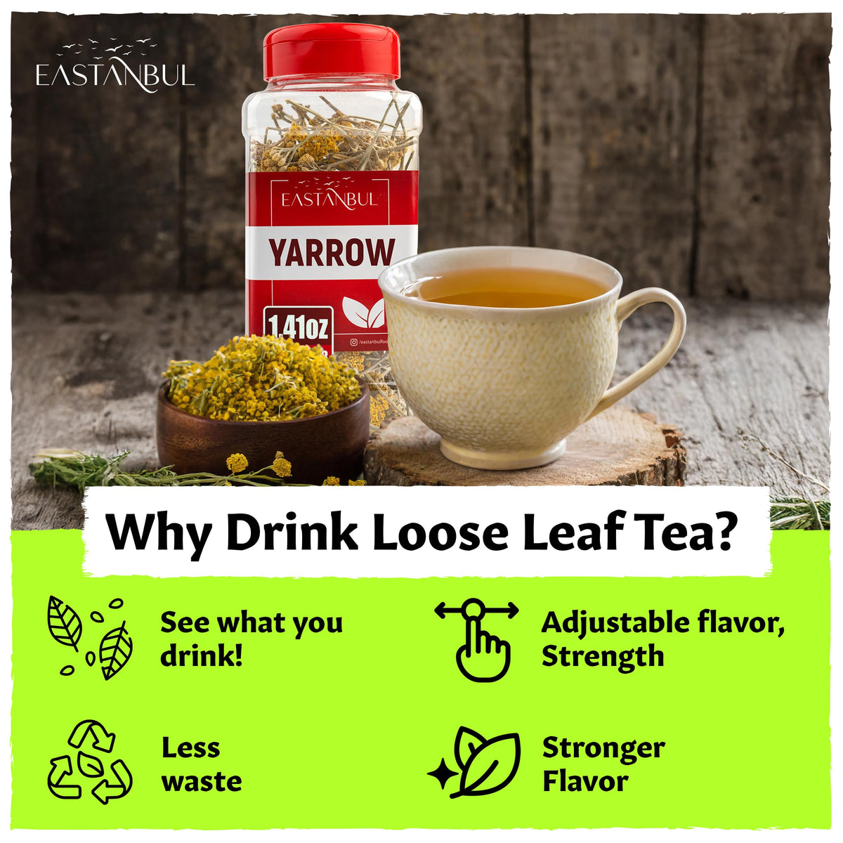Eastanbul Yarrow Tea, Loose Leaf Herb, Caffeine Free, Natural,1.4oz