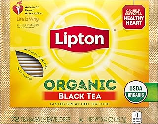 Lipton Tea Bags For a Iced or Hot Tea Organic Black Tea Iced or Hot Tea that Can Help Support a Healthy Heart 5.9 oz 72 Count
