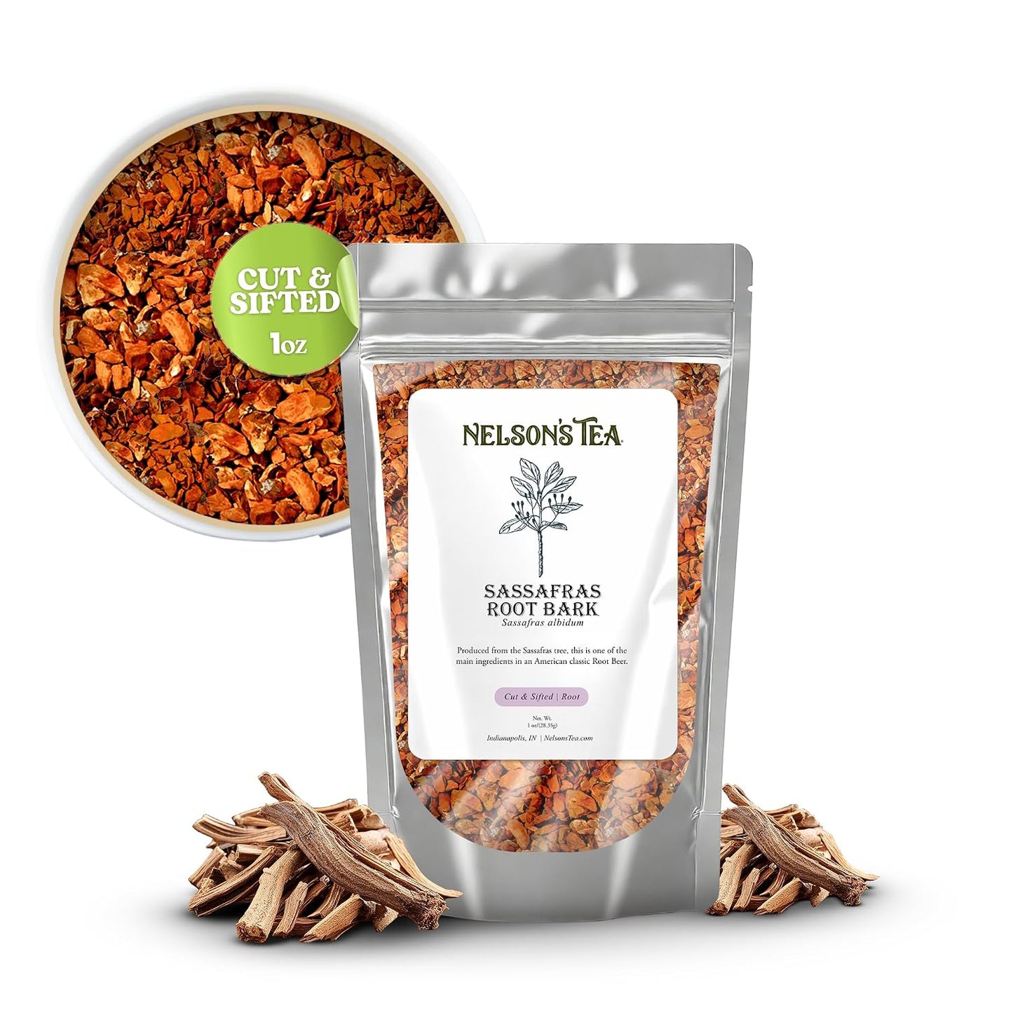 Nelson's Tea Sassafras Root Bark Cut and Sifted, 1 oz