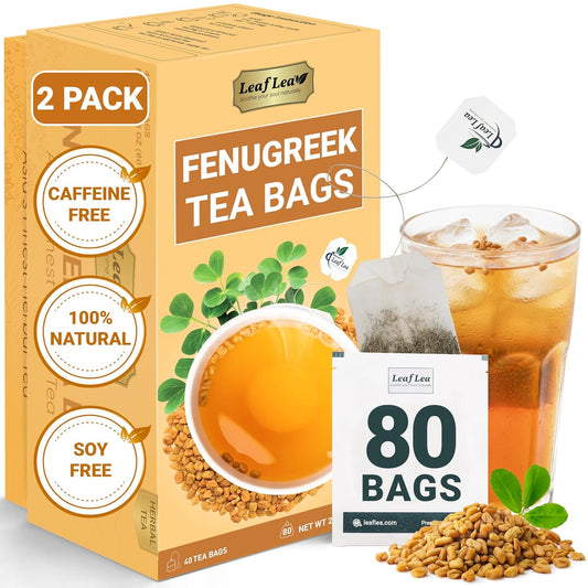 LeafLea Fenugreek Tea Bags, Whole Methi Seed Tea, 80 Count Value Pack | Real Fenugreek Seed, Fenogreco Tea, Toasty Nutty Flavor, Caffeine-Free, Non-GMO, Gluten-Free, Foil-Sealed Fresh