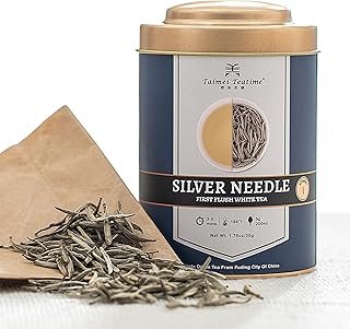 Taimei Teatime Silver Needle White Tea Loose Leaf, Organically Grown Chinese Fuding Premium Loose White Tea Leaves - Bai Hao Yin Zhen Tea, Low Caffeine, High Antioxidant, in Tin