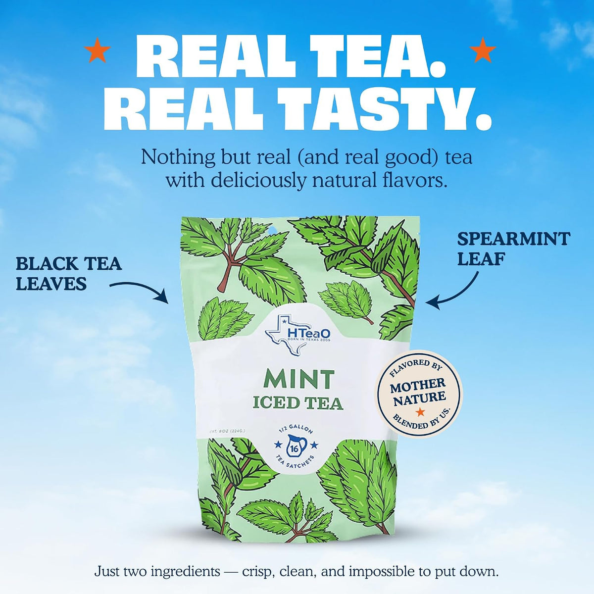 HTeaO Mint Iced Tea Bags - Makes 8 Gallons - Texas Style - Black Tea