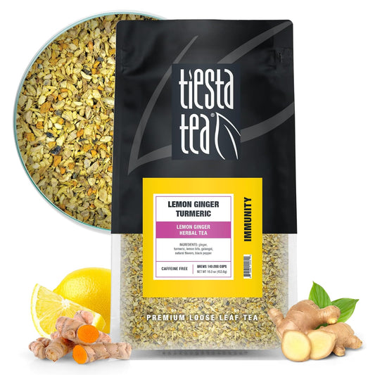 Tiesta Tea - Lemon Ginger Turmeric, Loose Leaf, Lemon Ginger Herbal Tea | Premium Non-Caffeinated Herbal Blend, Make Hot or Iced &amp; Brews Up to 200 Cups, 16 Ounce Resealable Bulk Pouch
