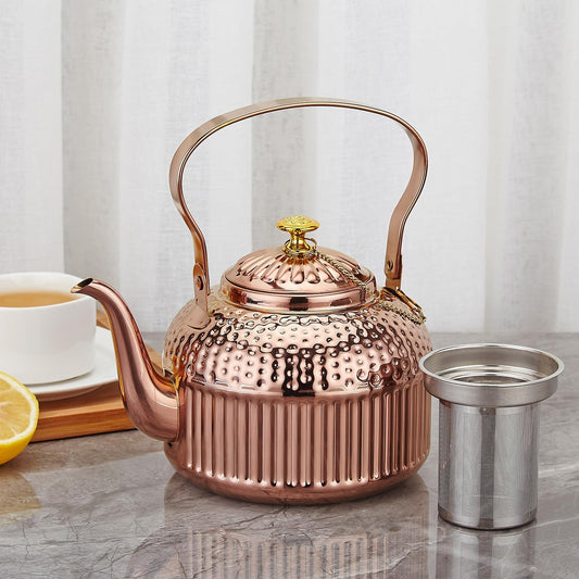 SANQIAHOME Antique 1.8L (60 Oz) Stainless Steel Teapot with Infuser Copper