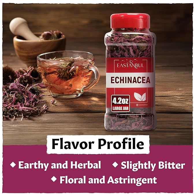 Eastanbul Echinacea Purpurea, 4.2oz Dried Echinacea Flowers & Leaves, Loose Leaf Whole Equinacea Herb, Premium Quality, Herbal Tea & Infusion, Non-GMO, Vegan, Gluten Free, 100% Natural