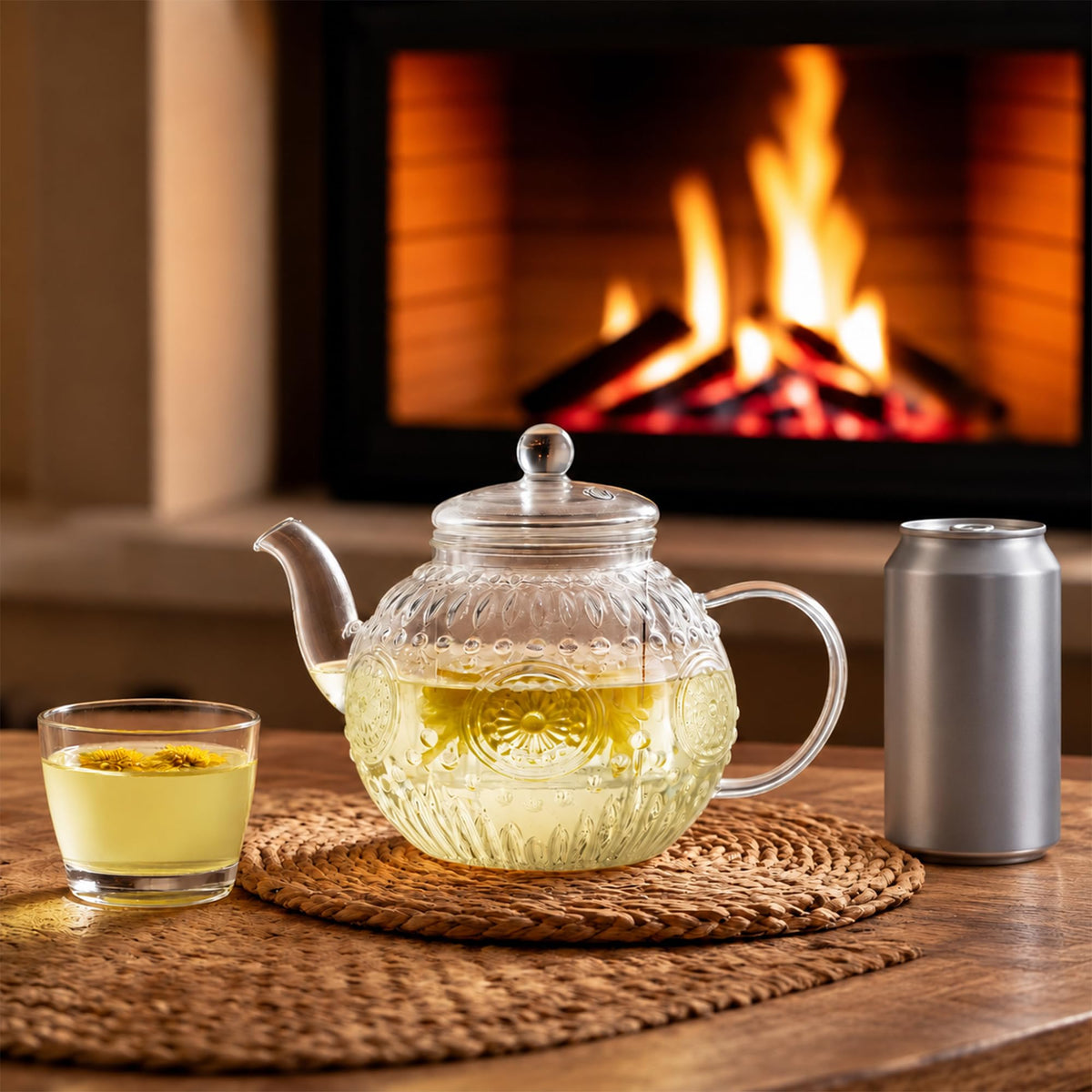 Bandesun Small Capacity Vintage Glass Teapot, Tea Kettle with Removable Infuser 32OZ/1000ml, Borosilicate Glass Pot -Stovetop