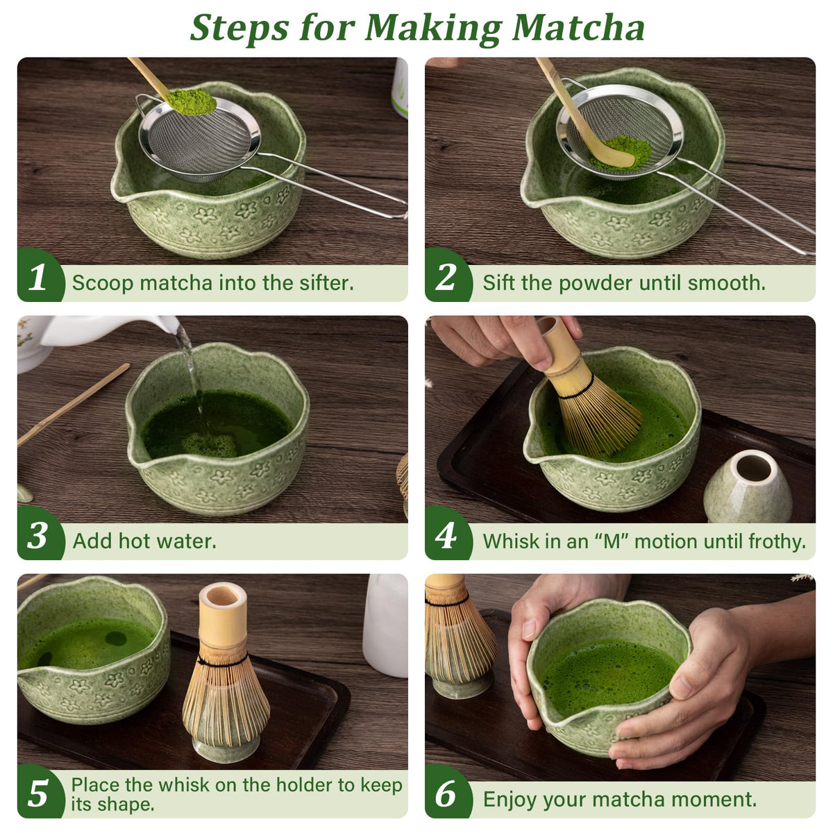 ALBISS Matcha Whisk Set, 7Pcs Ceramic Matcha Kit with Cherry Blossom Design