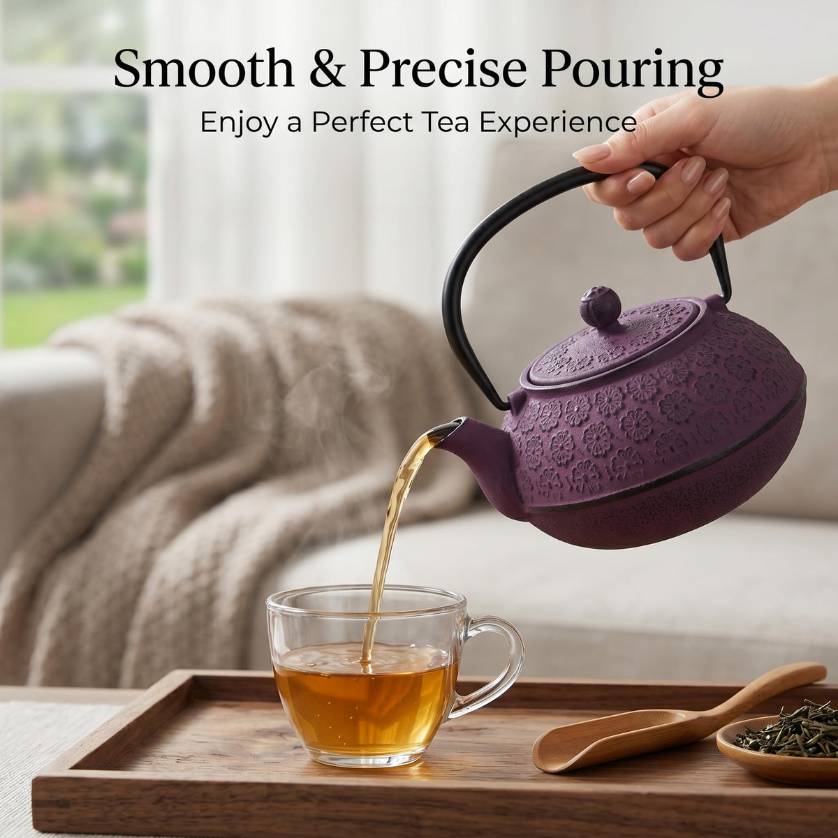 A Ting 30 oz Cast Iron Teapot Enamel Lining W/Metal Infuser Tea Kettle, Purple