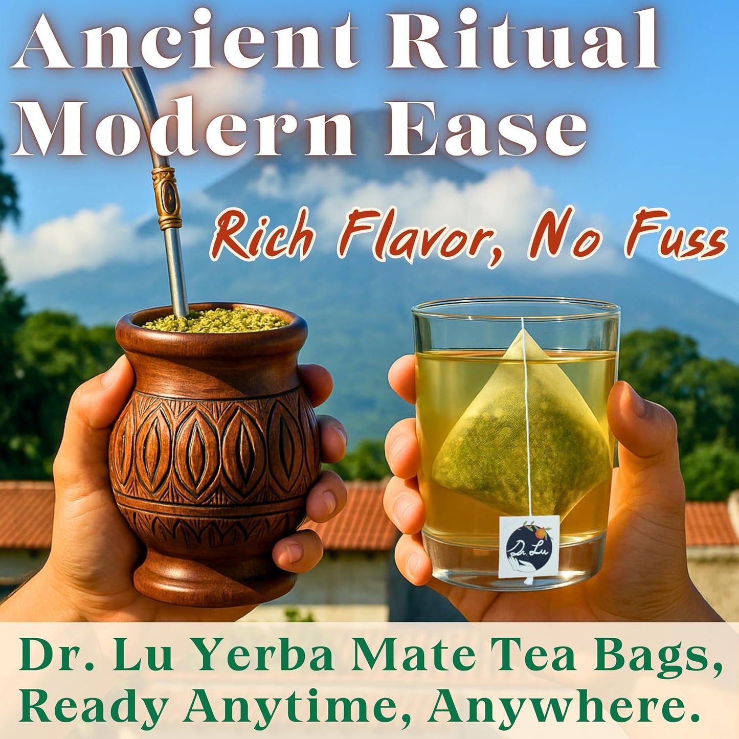 Dr. Lu’s Organic Yerba Mate Tea (Unsmoked) | High-Altitude Grown in Argentina | Naturally Caffeinated Clean Energy &amp; Focus | 30 x 3g Vitality Brew Corn Fiber Pyramid Bags (No Plastic, No Nylon)