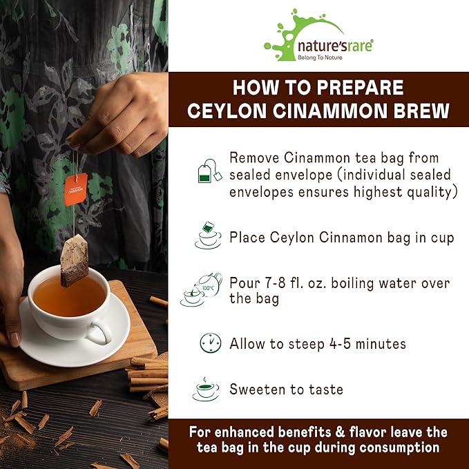 Pure Ceylon Cinnamon Brew - Organic Ceylon Cinnamon Tea Bags (40 Sachets - pack of 2 – 20 COUNT PER BOX)