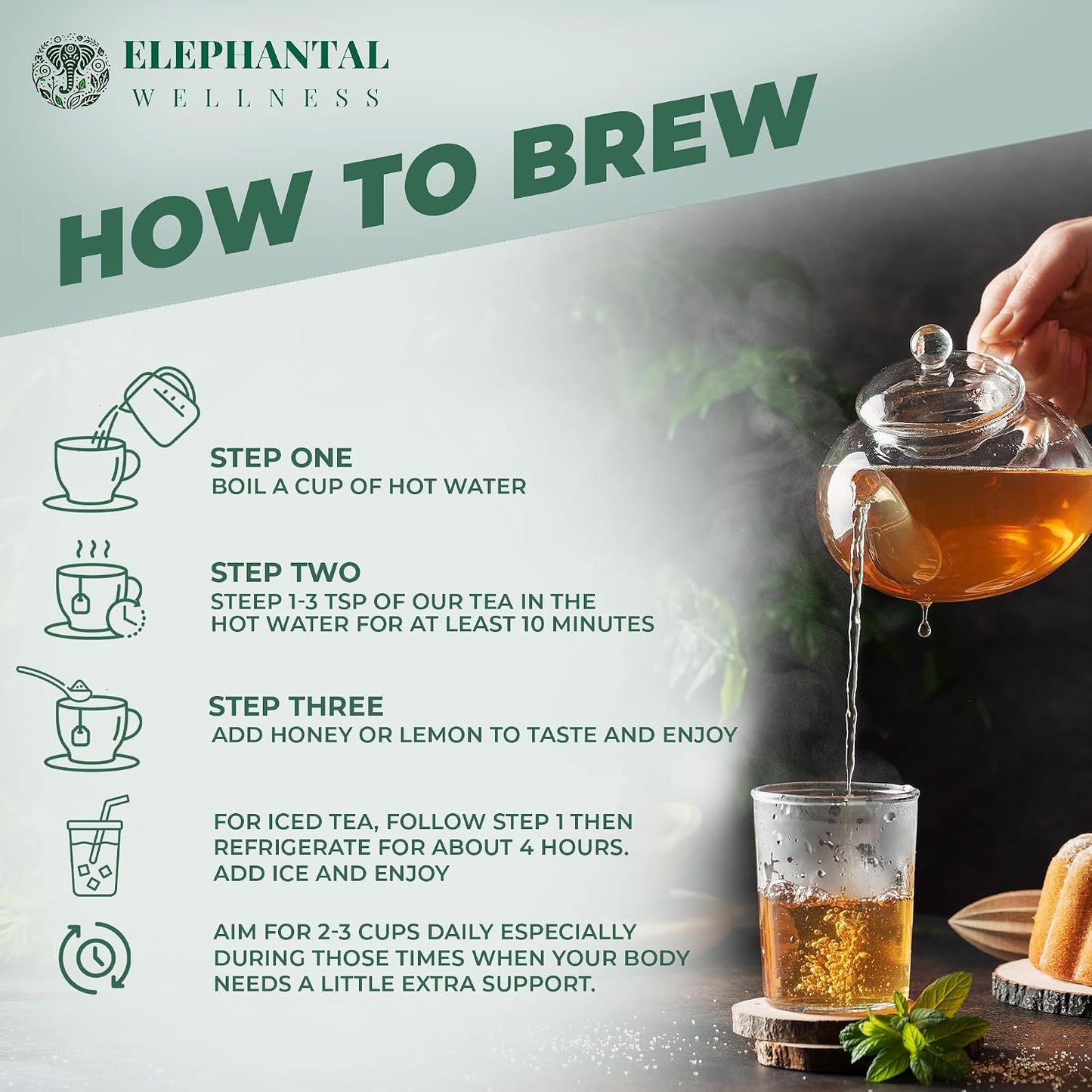 Elephantal Wellness Premium Inflammation Herbal Tea | Comfort &amp; Mobility Blend with Turmeric, Boswellia, White Willow Bark &amp; Ginger | Handmade, Non-GMO, Caffeine-Free Loose Leaf, 4oz, 40 Servings
