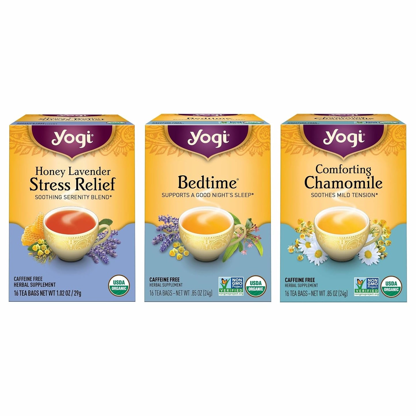 Yogi Tea Relaxation & Variety Pack – 16 Bags per Pack (3 Packs) - Relaxing Sampler - Includes Honey Lavend