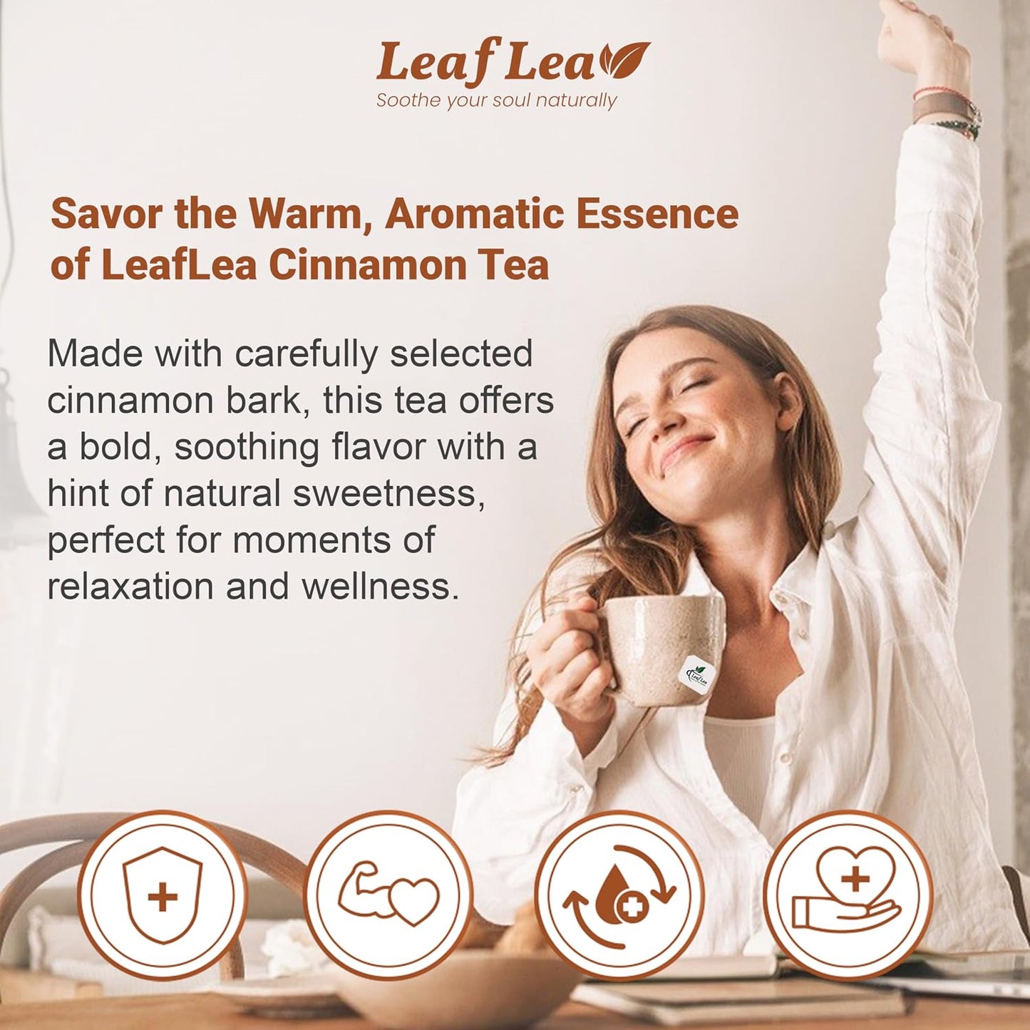 LeafLea Cinnamon Tea Bags, Warming Spice Family Value, 120 Count | Pure Single-Ingredient Cinnamon, Sugar-Free, Caffeine-Free, Individually Foil-Wrapped, 3-Box Stock-Up, Vegan, Non-GMO