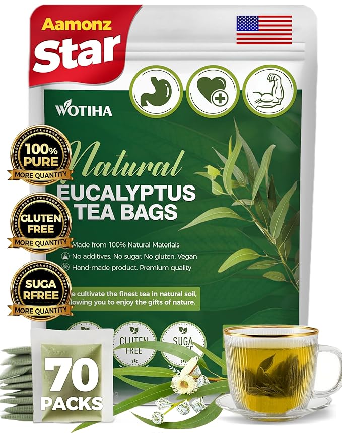 Natural Eucalyptus Tea 140g.100% natural ingredients Eucalyptus Herbal tea bags.Additive-Free • Caffeine-Free • Sugar-Free • Vegan
