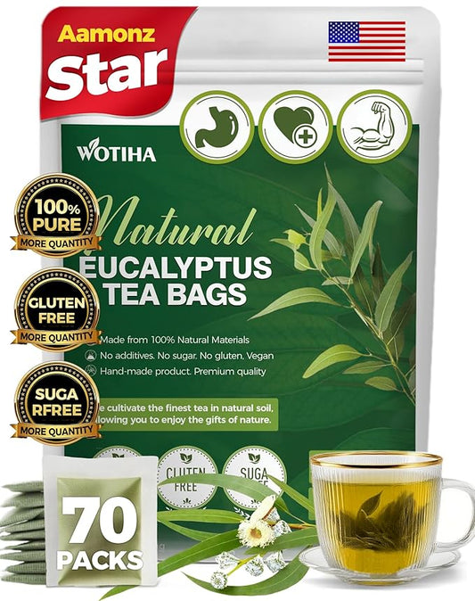 Natural Eucalyptus Tea 140g.100% natural ingredients Eucalyptus Herbal tea bags.Additive-Free • Caffeine-Free • Sugar-Free • Vegan