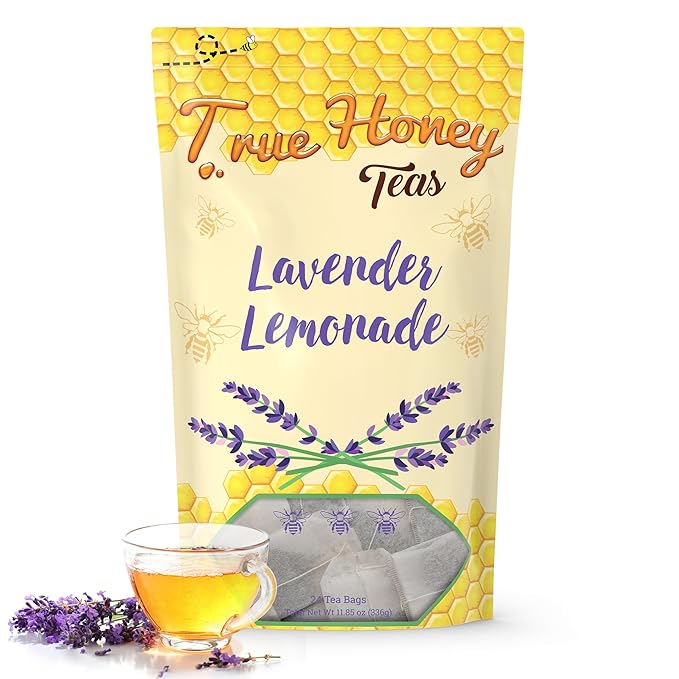 True Honey Lavender Lemonade Tea Bags - Tranquil Tea for Sleep, Stress Relief and Calm - All Natural Organic Lemon Myrtle Herbal Caffeine-Free Blended with Honey Crystals - 24 Count