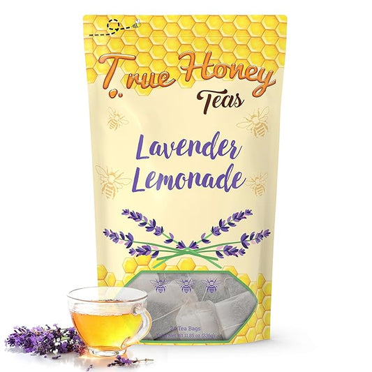 True Honey Lavender Lemonade Tea Bags - Tranquil Tea for Sleep, Stress Relief and Calm - All Natural Organic Lemon Myrtle Herbal Caffeine-Free Blended with Honey Crystals - 24 Count