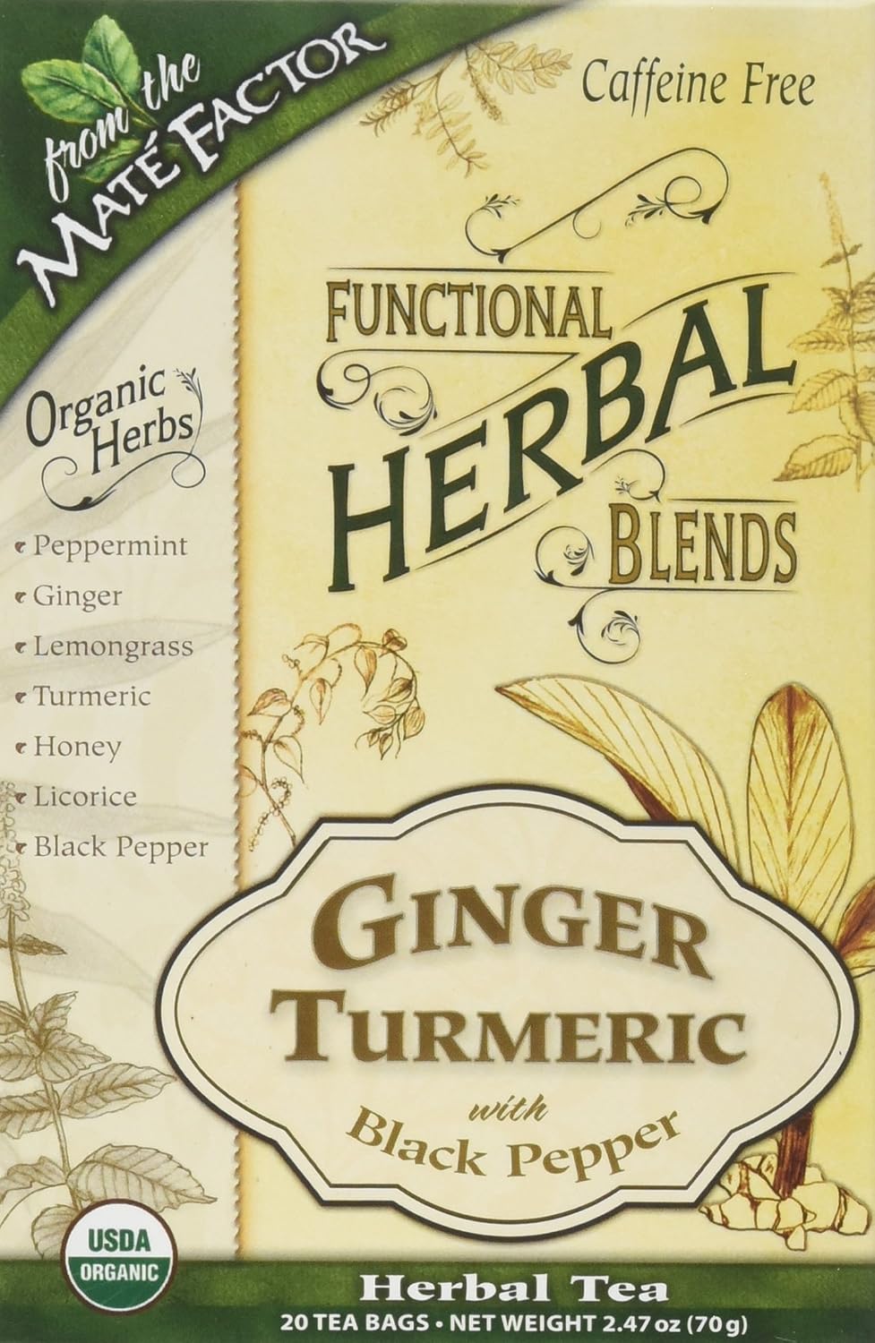 Mate Factor Functional Herbal Blends - Ginger Turmeric with Black Pepper 20 Bag(S)