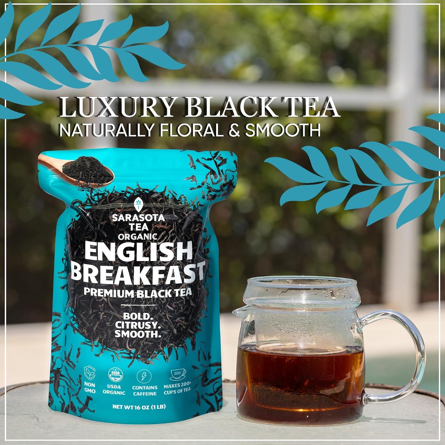 USDA Organic English Breakfast Black Tea, Loose Leaf, 1 lb (16 oz) | Robust malty flavor, strong breakfast tea, high caffeine, bulk loose leaf, resealable bag, hot or iced tea