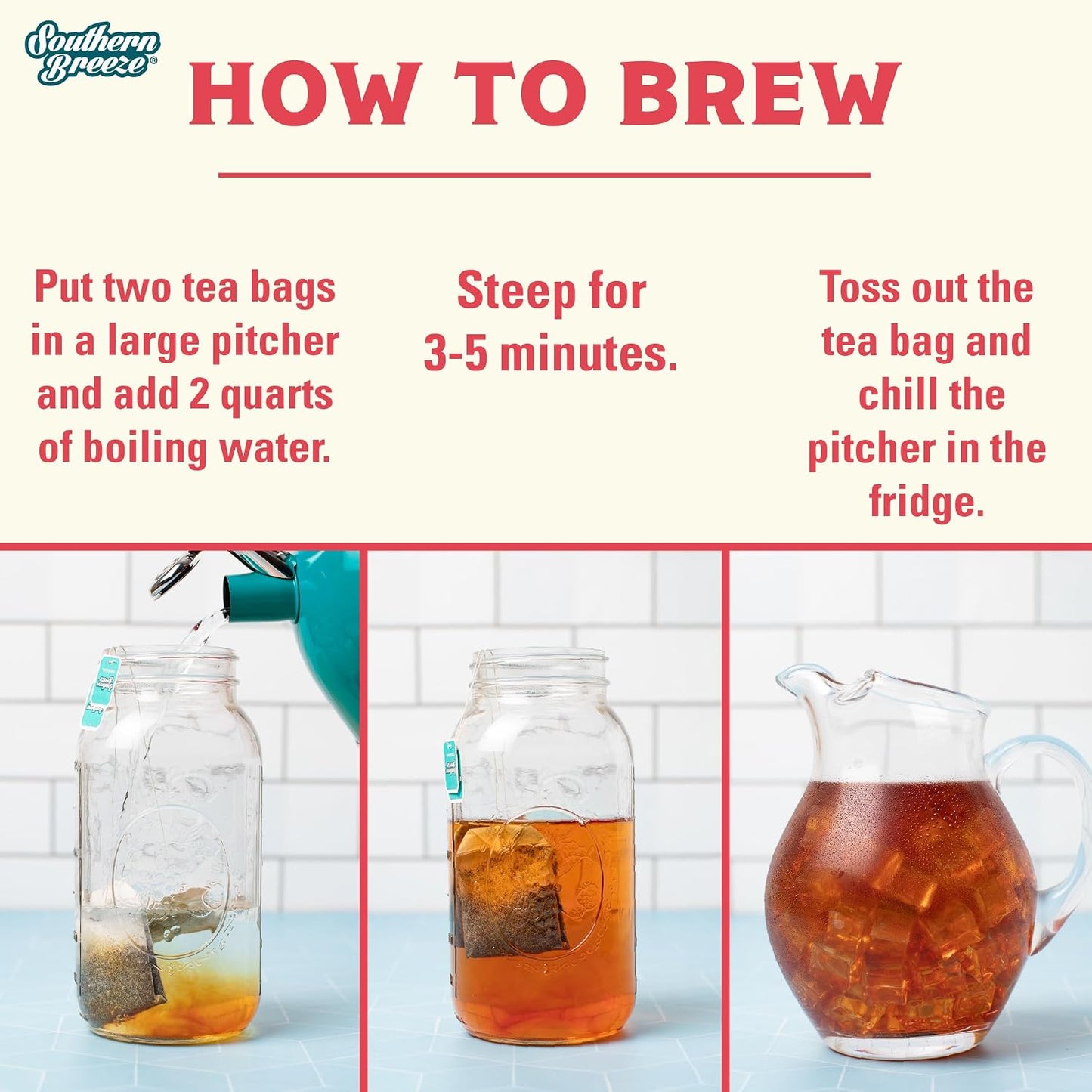Southern Breeze Peach Family Size Tea Bags, 22 Ct (Pack of 2) | Southern-Style Sweet Tea | By the Pitcher | Zero Sugar | Zero Carbs | Hot Brew Ready | Perfect for Family