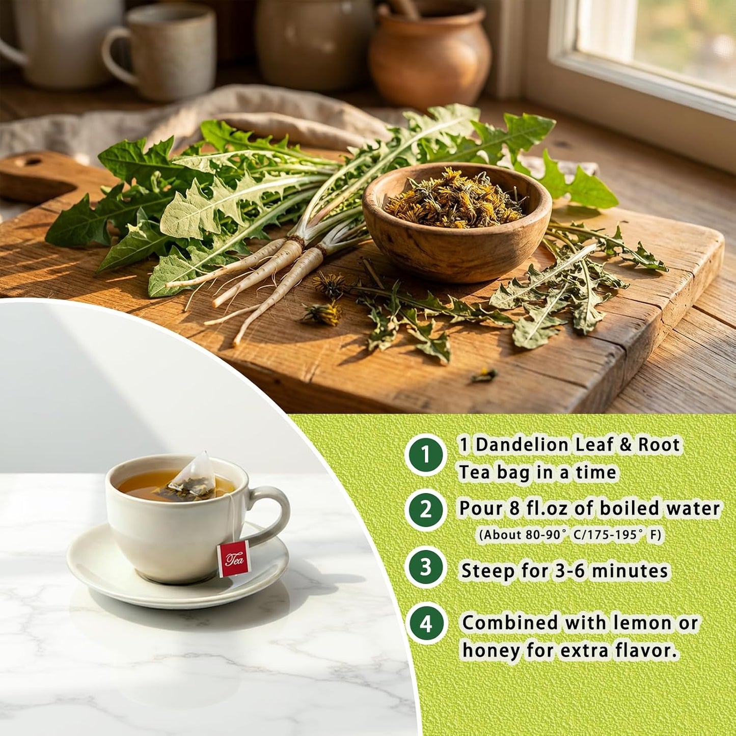 Samcci - Dandelion Leaf &amp; Root Tea Bags, 50 Count, Dandelion Herbal Tea