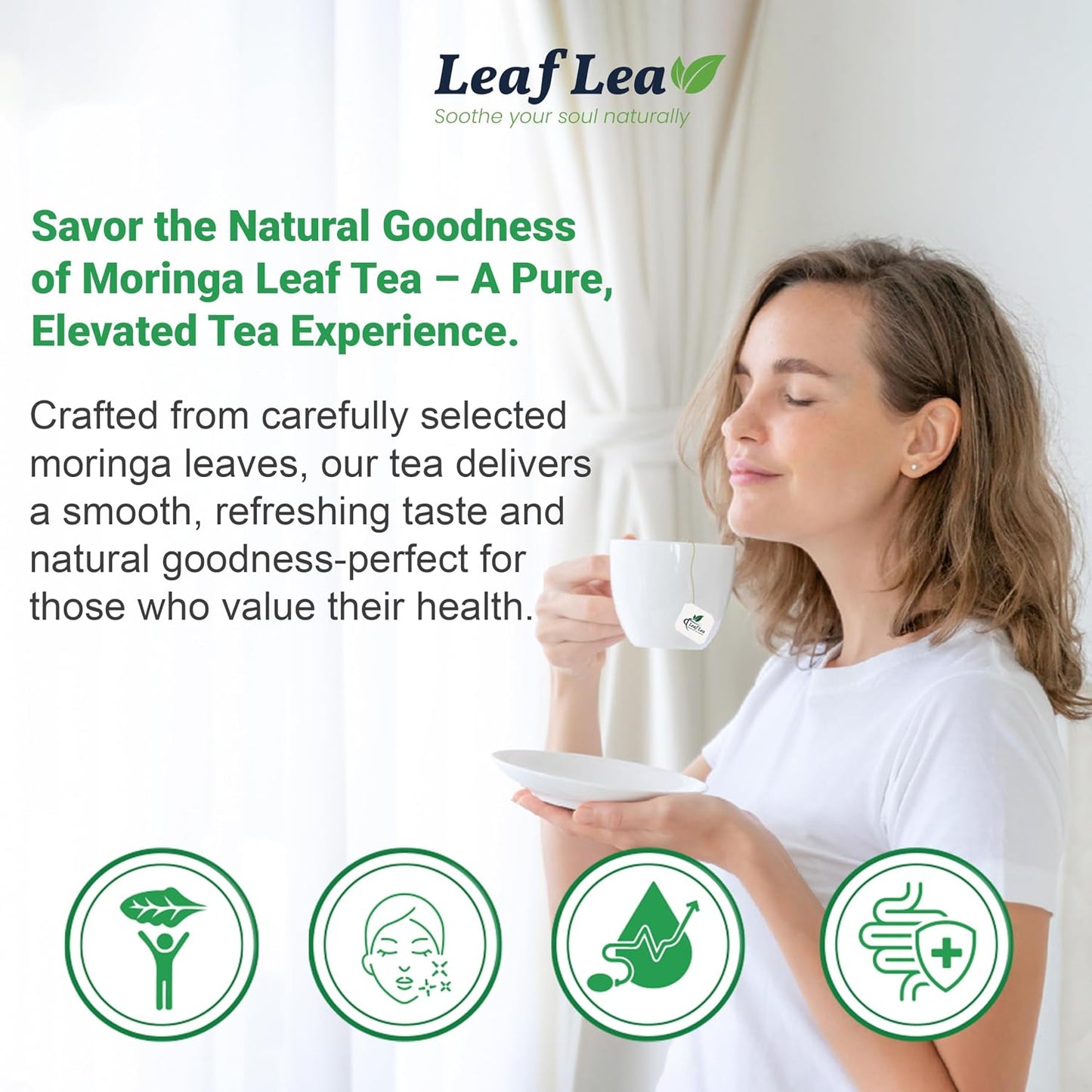 LeafLea Moringa Tea Bags, Natural Moringa Leaf Herbal Tea, 120 Count