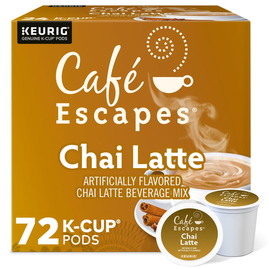 Café Escapes Cafe Escapes, Chai Latte Tea Beverage, Single-Serve Keurig K-Cup Pods, 72 Count (3 Boxes of 24 Pods)
